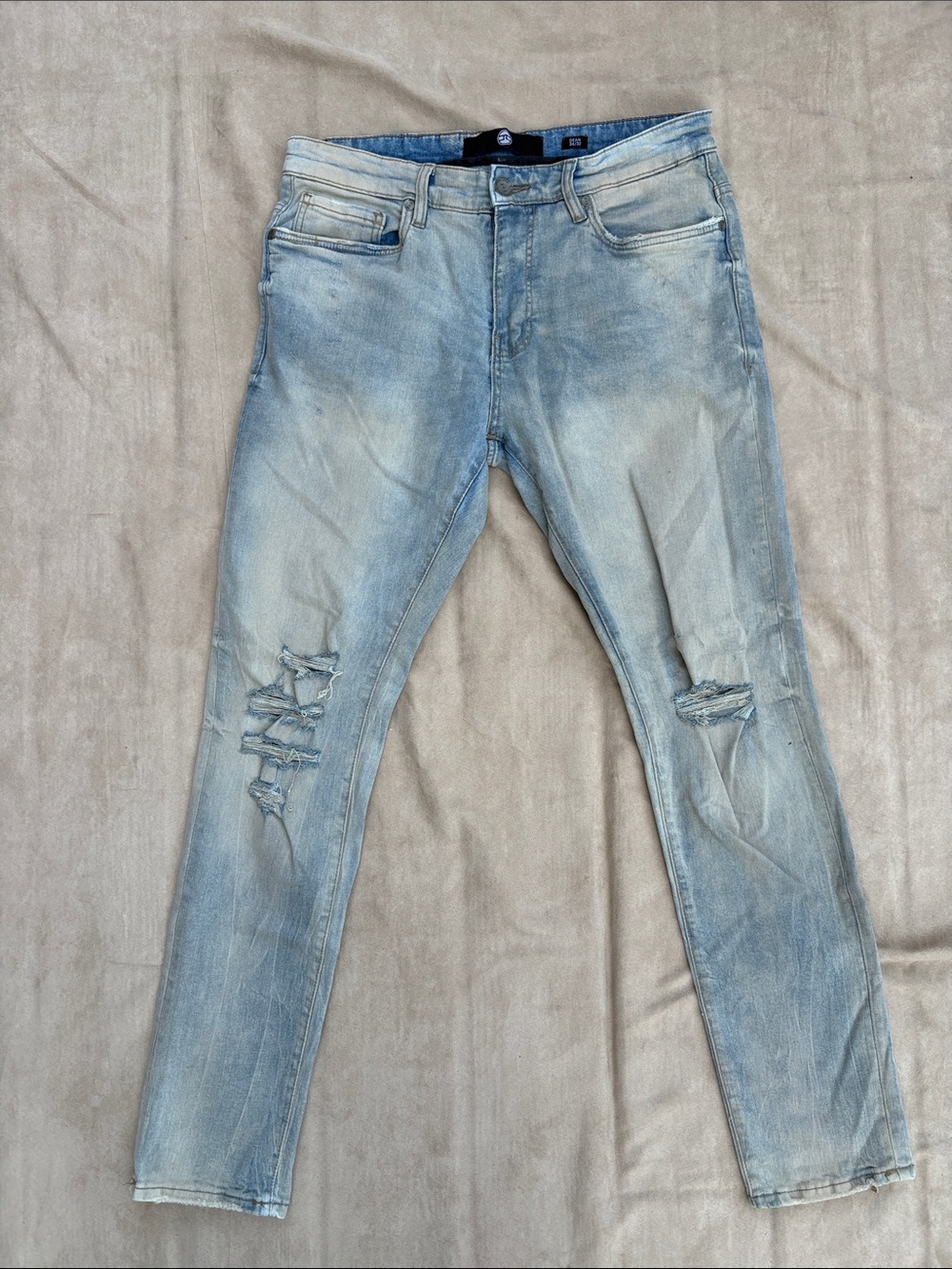 JORDAN CRAIG Sean Light Blue Skinny Distressed Men’s Jeans - 34/32 Stretch